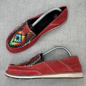 Ariat Cruiser Shoes Red Suede Southwest Aztec Print Slip On Loafers Size 9.5